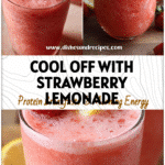 Chilled strawberry lemonade smoothie in glass garnished with lemon slice and berries as a fun and easy frozen drink idea